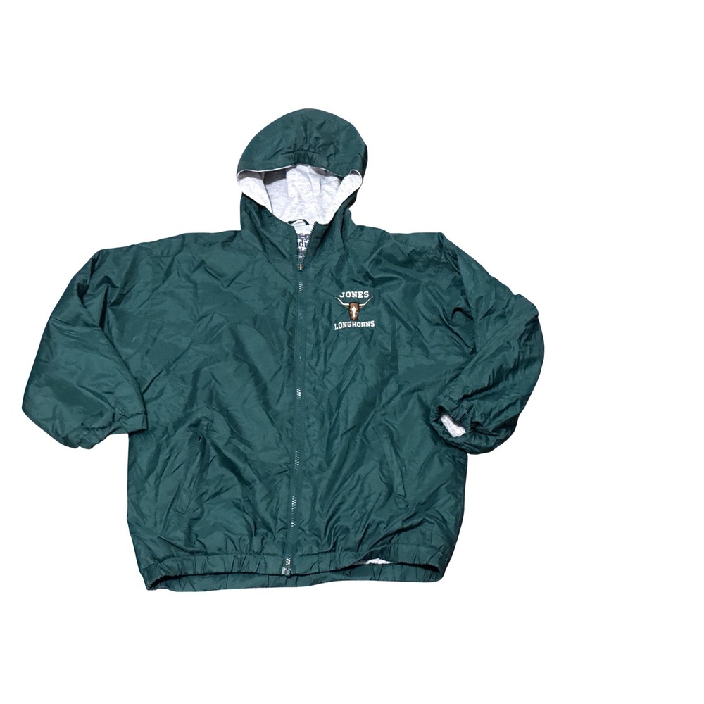 Acadia Boys Jones Longhorns Windbreaker Jacket Green Hooded Zip Size L 14/16